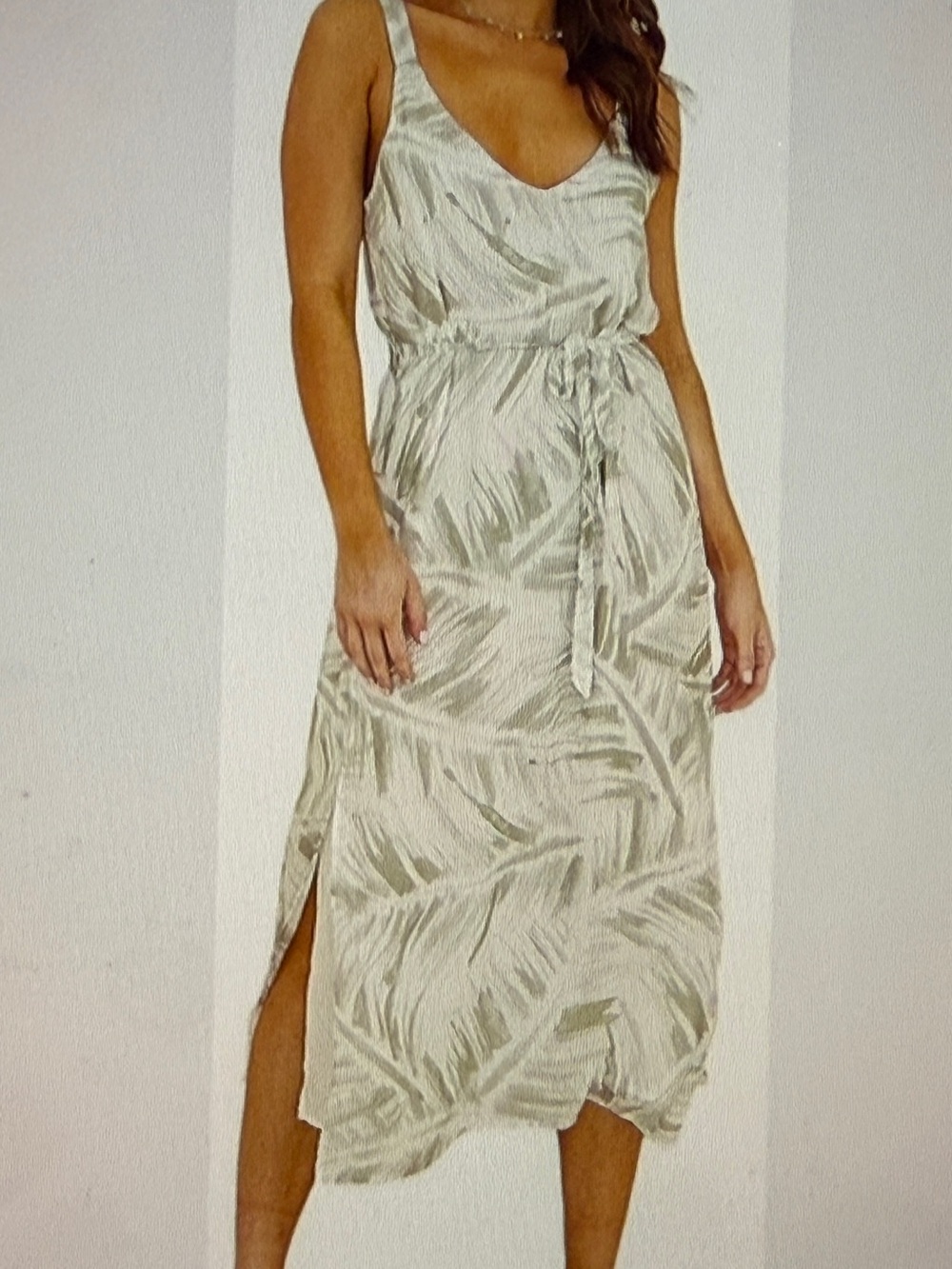 Bella Dahl Sleeveless Belted Slip Dress Maxi Dress in Green & White Like New